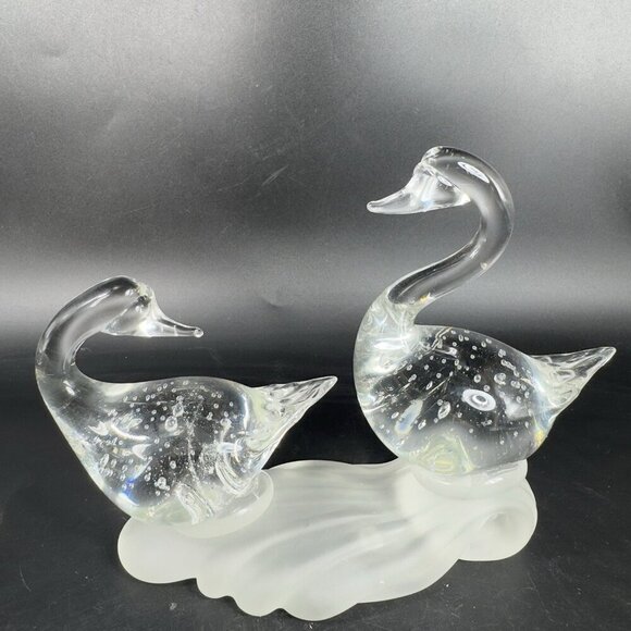 1980s Clear Swan Duck Figurine On Frosted Base Manganese 365nm Green UV Glow VTG - Picture 6 of 12